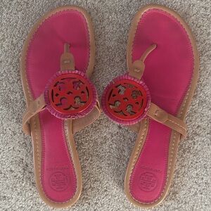 Tory Burch Fuchsia and Tan Sandals